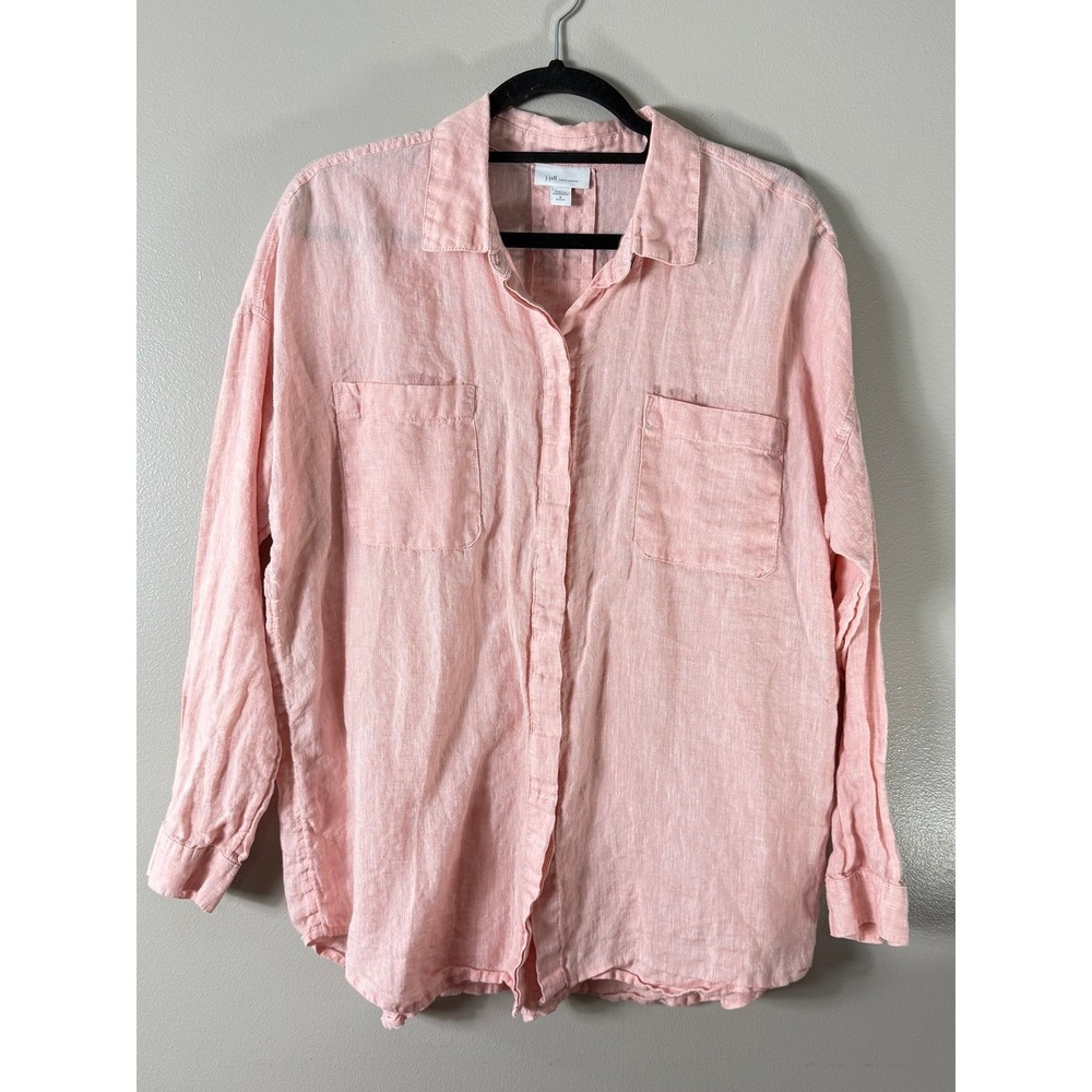 J Jill Love Linen Button Down Shirt Pink Long Sleeve Petite M Relaxed Top